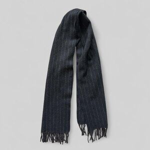 Pronto Uomo Scarf Mens Black Tan Pinstripe 100 Percent Wool Winter Warm Soft